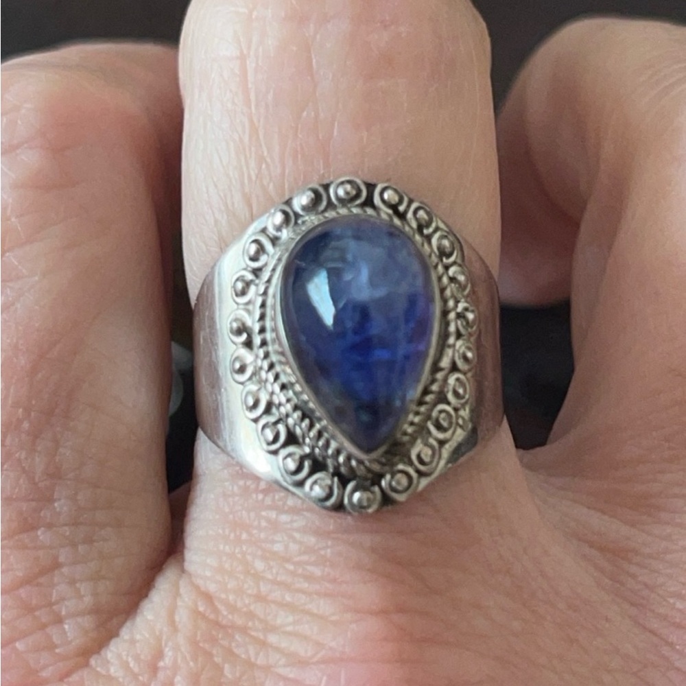 Large cabochon tanzanite  Teardrop Ring 8
